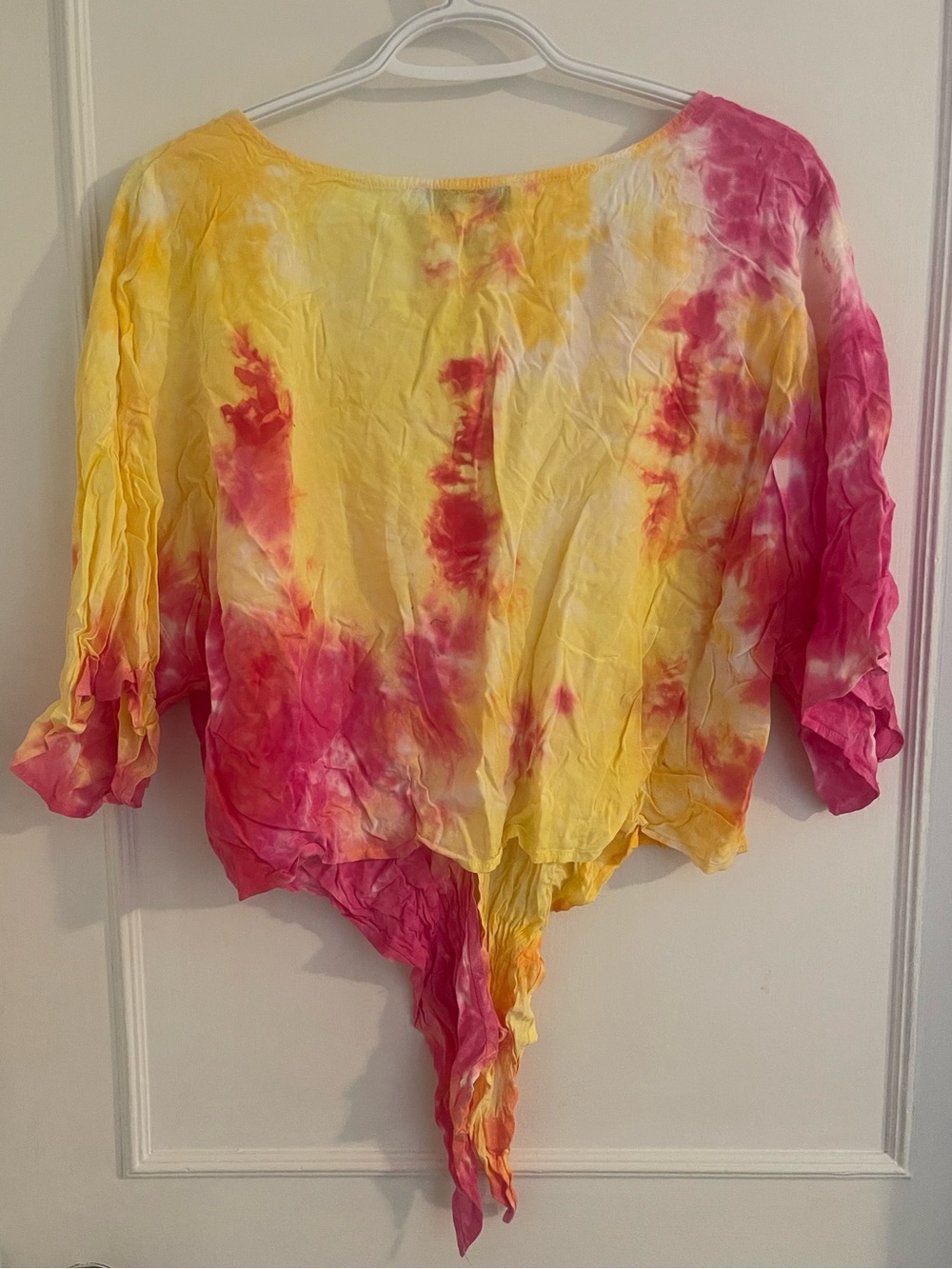 Forever 21 Yellow & Pink Tie-Dye V-Neck Top - Picture 2 of 3